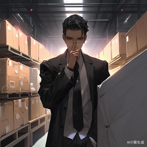 中山服帅哥背对仓库门半遮脸似有头痛之苦