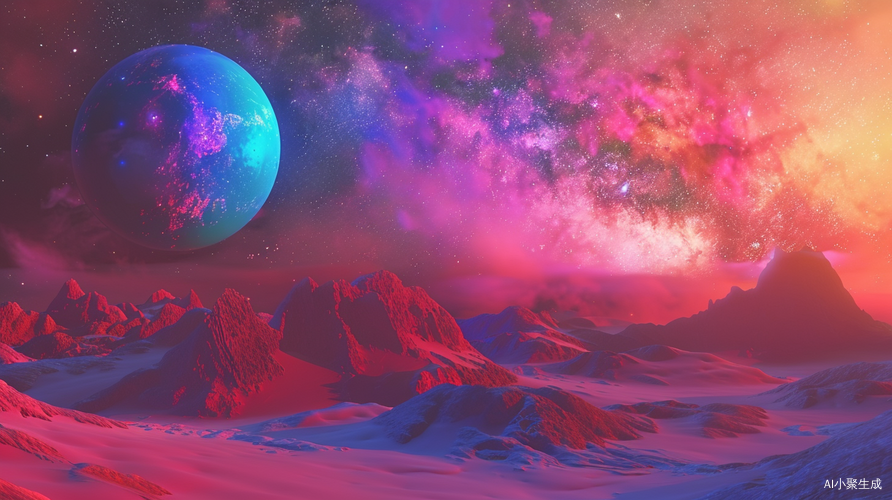 沙漠夜晚璀璨七彩星球的天体奇观