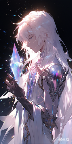 夜晚华丽流星雨下的精致美少男王子