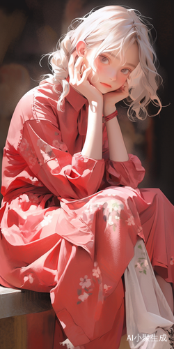 古风少女红裙与少年白衣的甜美瞬间