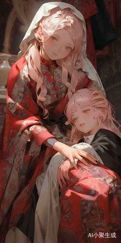 古风少女红裙与少年白衣的甜美瞬间