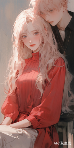 古风少女红裙与少年白衣的甜美瞬间