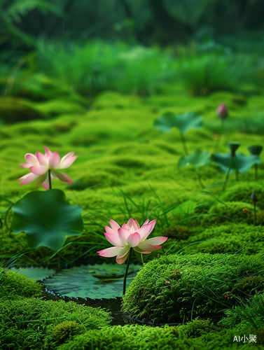 宁静自然的田园风格莲花与苔藓舞蹈