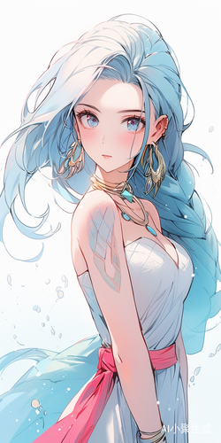 蓝色长裙女子手执长剑独特外貌