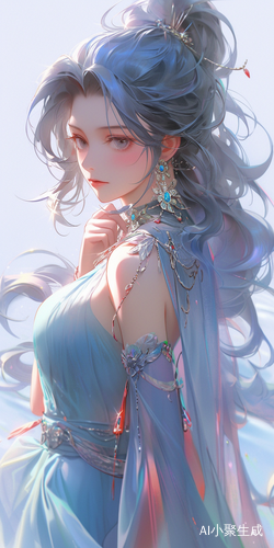 蓝色长裙女子手执长剑独特外貌