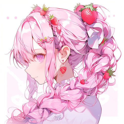 粉色双马尾少女与草莓装饰