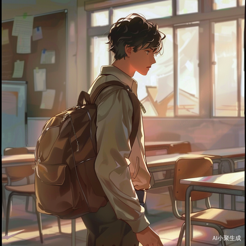 一米八男学生在教室收拾书包