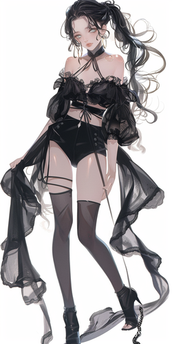 性感可爱少女高马尾辫黑色紧身裙全身立绘高清画质