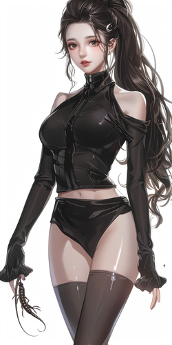 性感可爱少女高马尾辫黑色紧身裙全身立绘高清画质