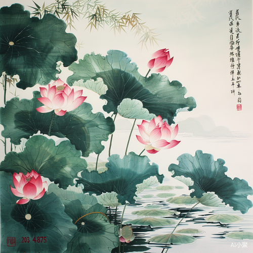 中国绘画作品2034875展现绿水莲花之美