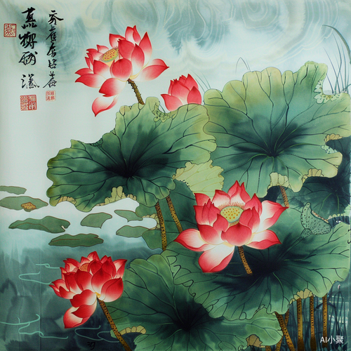 中国绘画作品2034875展现绿水莲花之美