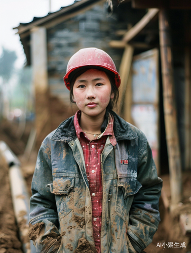 Portrait of Chinese Female Construction Worker Returning Home to Build House