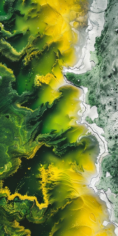 explorers discover methanolcontaminating ancient ice cubes from nasa satellite, in the style of light green and yellow, minimalistic surrealism, birds-eye-view, bold color contrast, canon eos 5d mark iv, figura serpentinata, australian landscape