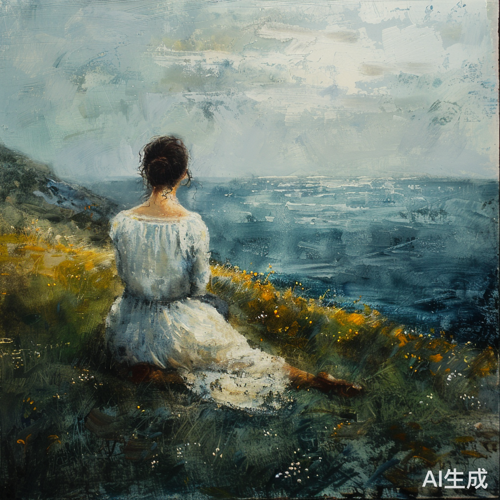 海边独坐的女子深思沉思
