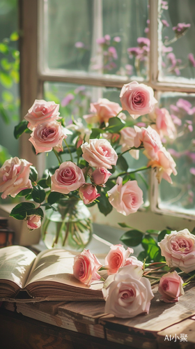 Dining Table Scene with Cake Roses and Natural Light