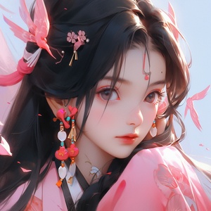 古风，粉衣古代少女，俏皮美丽