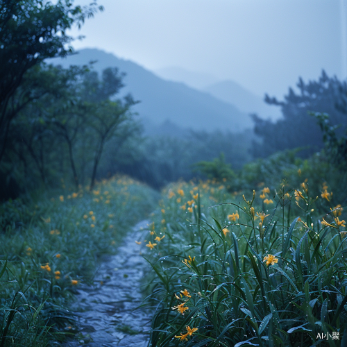 春季细雨中的山间宁静与生机