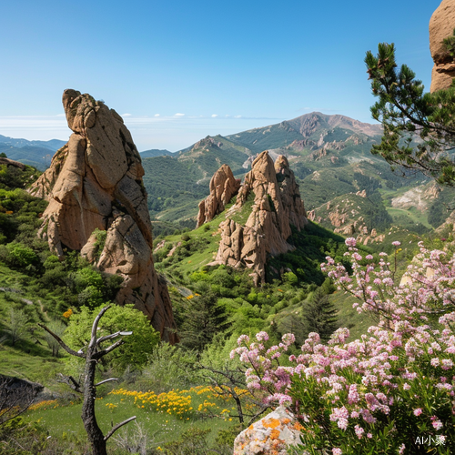 怪石山峰下的多彩自然全景