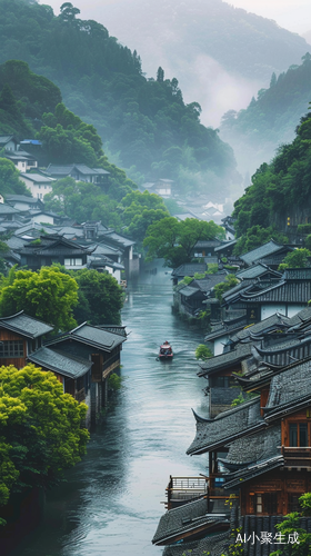 江南小镇青砖灰瓦与清澈小河的水乡画卷