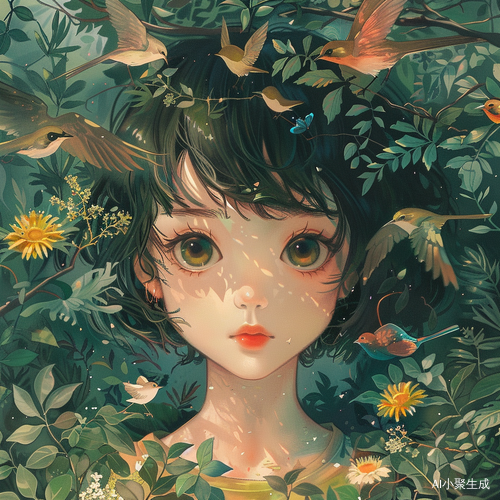 隐世山水间的短发大眼玲巧女生