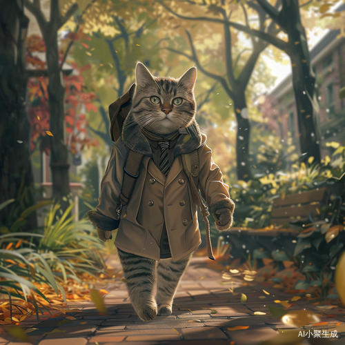 穿校服的猫咪漫步美丽校园