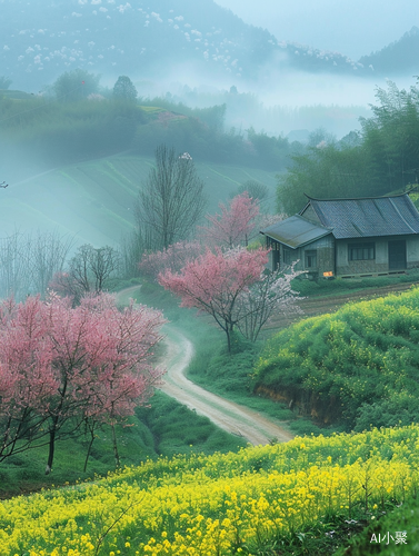 Guilin Spring Beauty with Cherry Blossoms and Rapeseed Fields