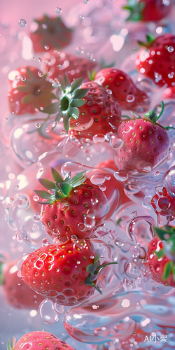 Anime Aesthetic Strawberries and Water in Gorgeous Colors