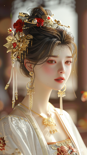 Chinese Style Beautiful Woman in Exquisite Ancient Costume