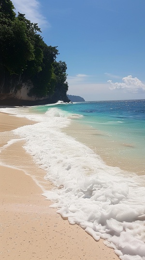 美丽的海滩，海浪怕打在沙滩上