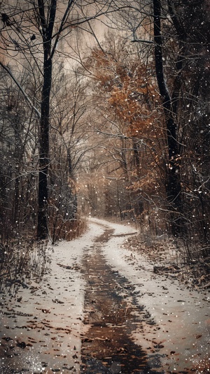 树林小路上的皑皑白雪