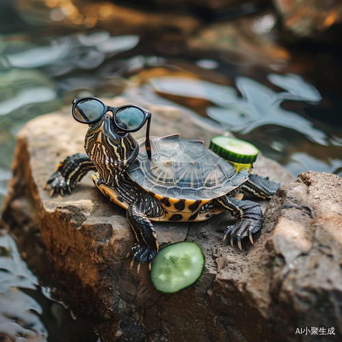 高质量的小乌龟戴太阳镜泡温泉的度假景象