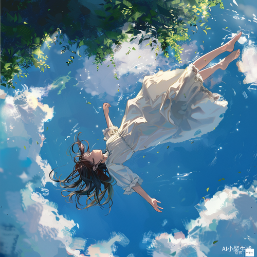 白衣少女从天而降落入河面