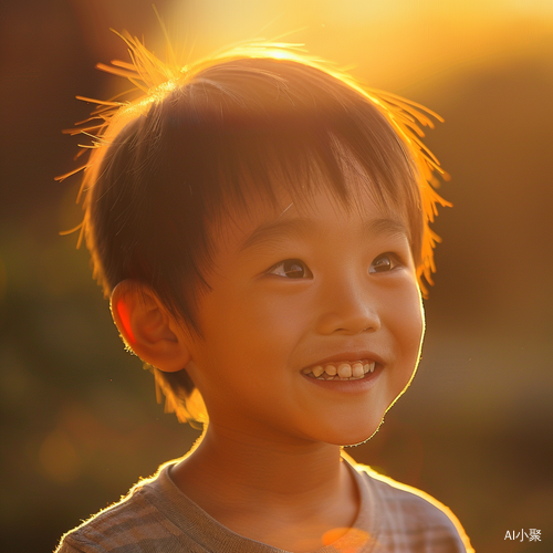 年轻亚洲男孩微笑阳光下的温暖瞬间