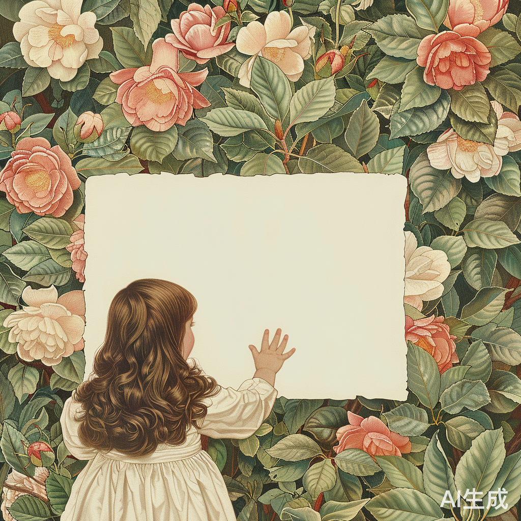 山茶花中空白信纸与女孩的多彩搭配