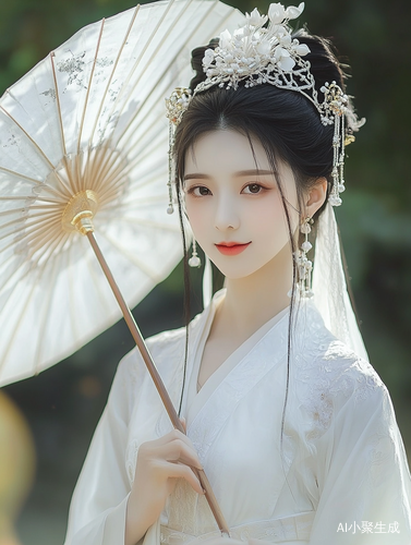中国古代风格的优雅白衣女子如仙境般唯美