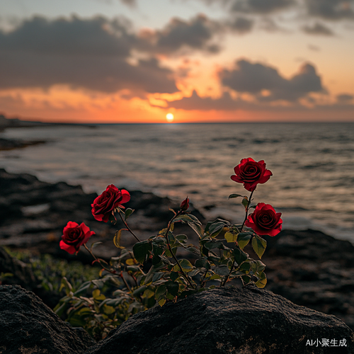 海边日落下的玫瑰与超现实主义摄影之美