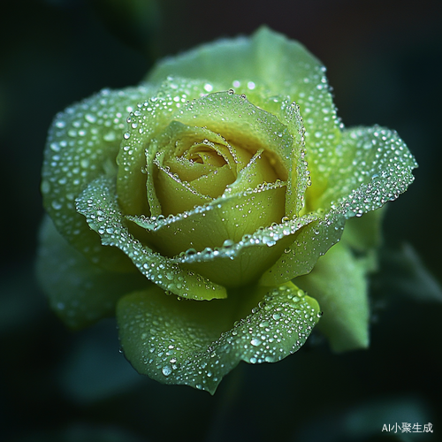 清晨露水中的鲜艳浅绿色玫瑰