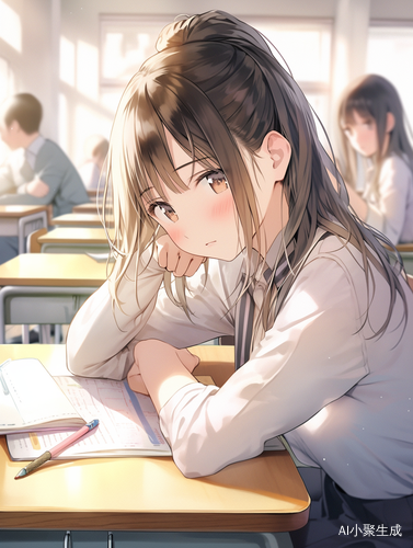 清纯可爱女高中生微笑坐在教室里