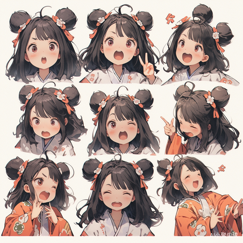 小女孩青色汉服古典精致线条艺术贴纸