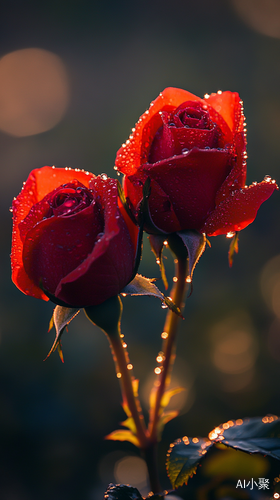 Morning Dew on Vibrant Red Roses in a Serene Garden