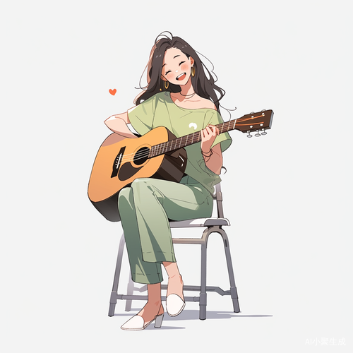 亚洲女性弹吉他矢量插图简约设计全身侧面肖像