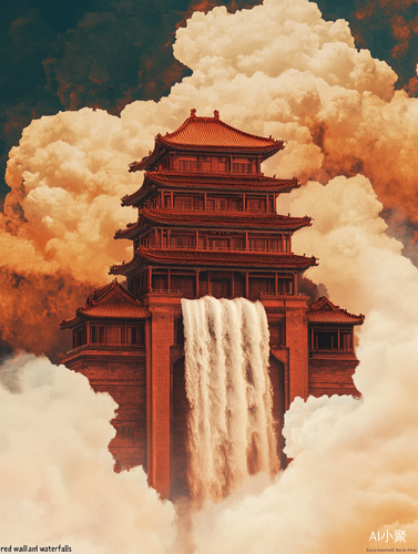 Red Walls and Waterfalls Book Poster Featuring Ancient Chinese Building