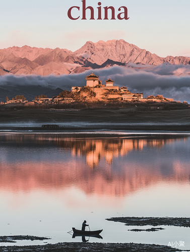 China Book Cover Features Ancient Castle on Lop Gute Lake at Sunset