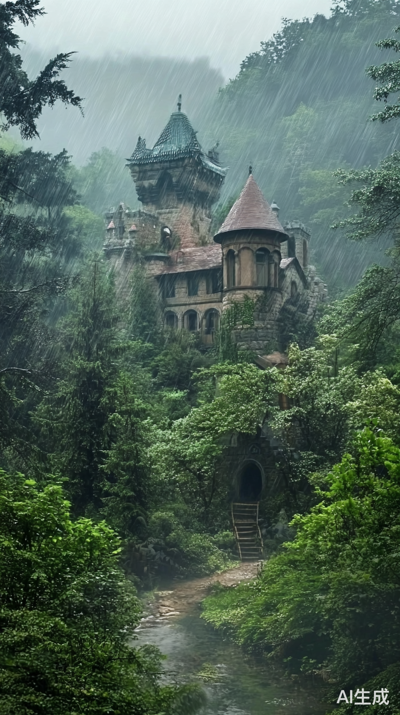 雨中森林的小城堡惬意茶时光与自然的治愈