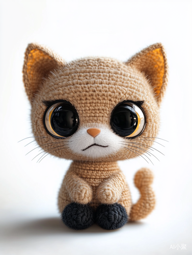 可爱小巧Amigurumi风格猫咪手工编织高清图像