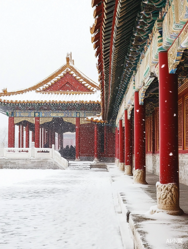 紫禁城雪景中的古风魅力