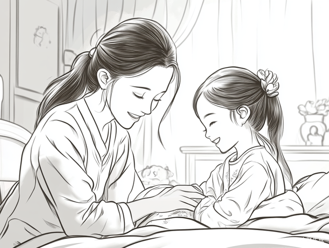 妈妈陪伴女儿入睡温馨时刻