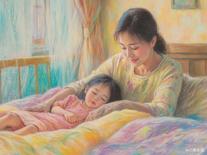 温馨甜蜜的夜晚母女共度美好时光