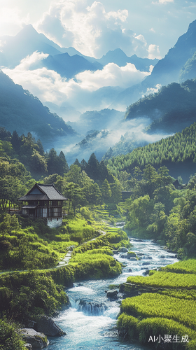 宫崎骏风格的绝美山水旅游胜地