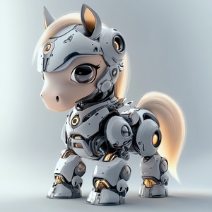 chibi style,A cute personification horse wearing futuristic mecha battle armor,full standing pose,Vitaly Bulgarov